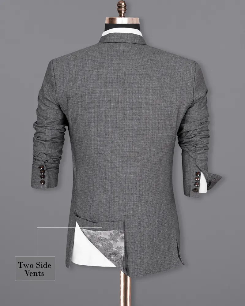 Fuscous Gray Chequered Double Breasted Wool Rich Sports Blazer 9