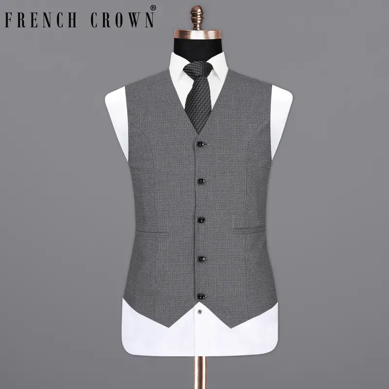 Fuscous Gray Chequered Wool Rich Waistcoat 1
