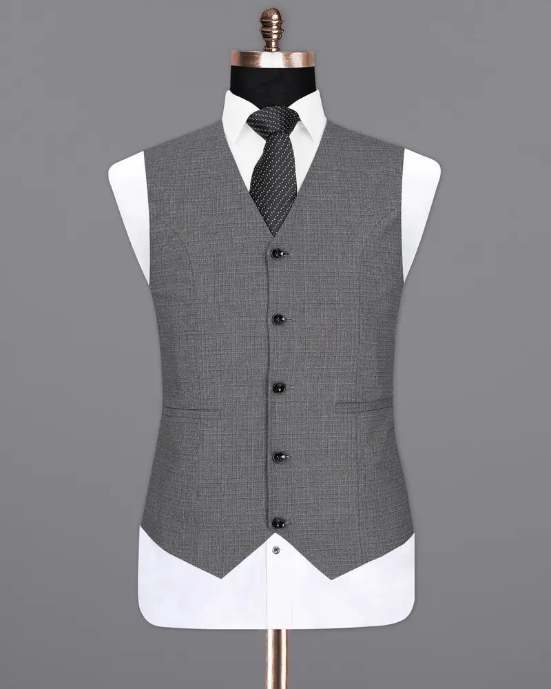 Fuscous Gray Chequered Wool Rich Waistcoat 2