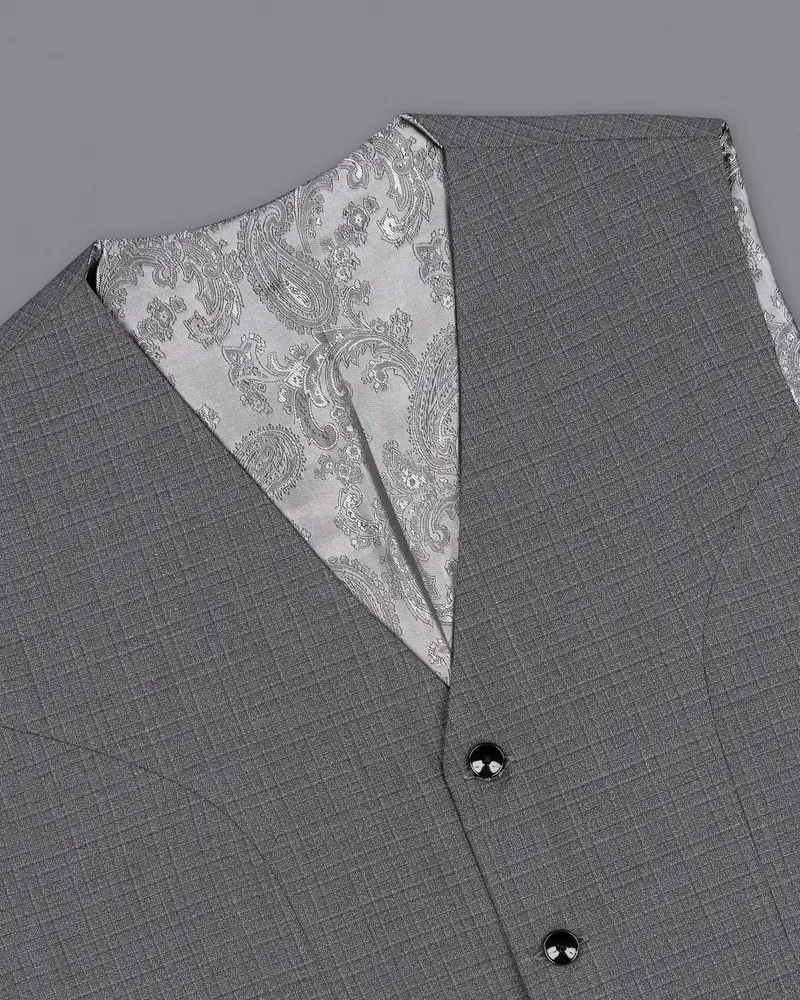 Fuscous Gray Chequered Wool Rich Waistcoat 4