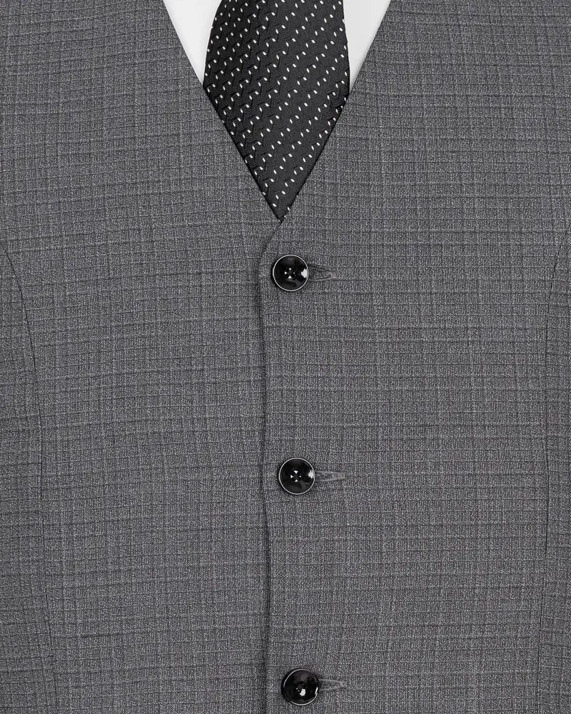 Fuscous Gray Chequered Wool Rich Waistcoat 5