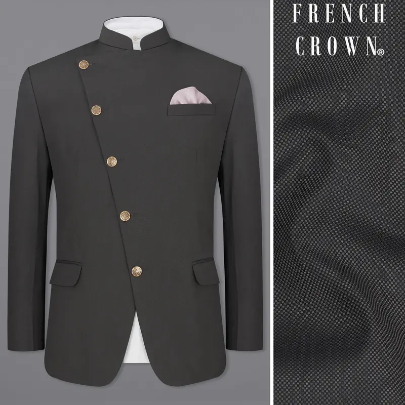 Fuscous Gray Cross Placket Bandhgala Blazer 1