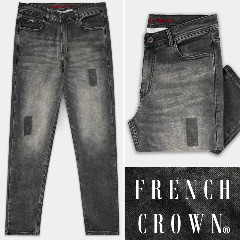Fuscous Gray Mildly Distressed Stretchable Denim 1