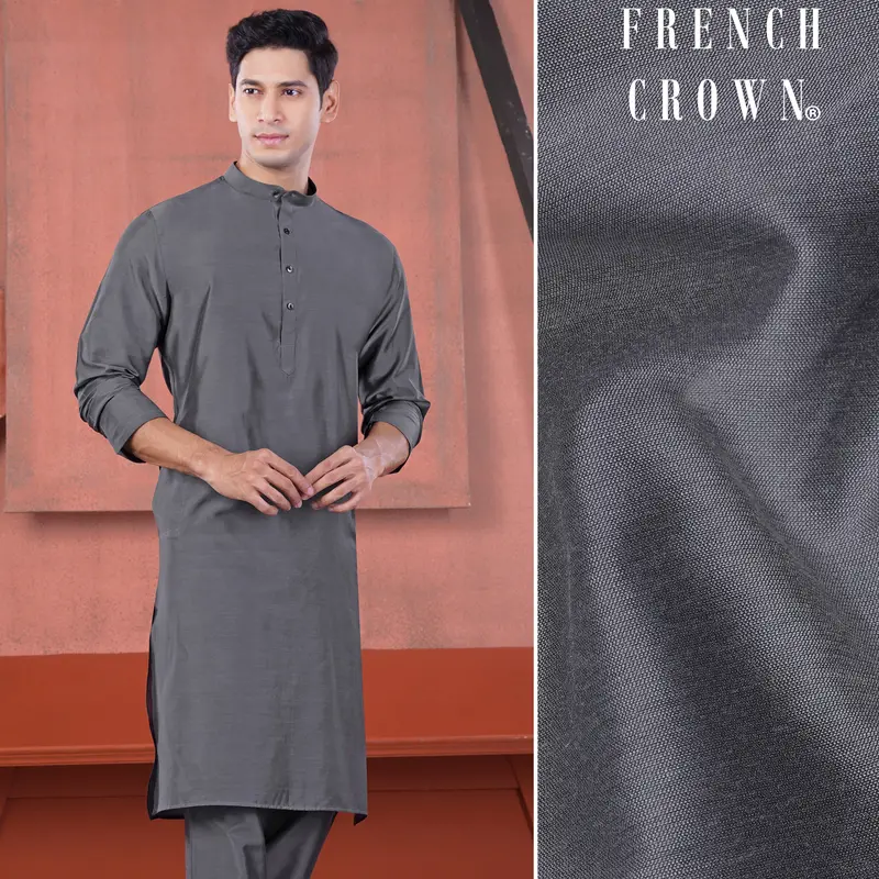 Fuscous Gray Subtle Sheen Viscose Kurta 1