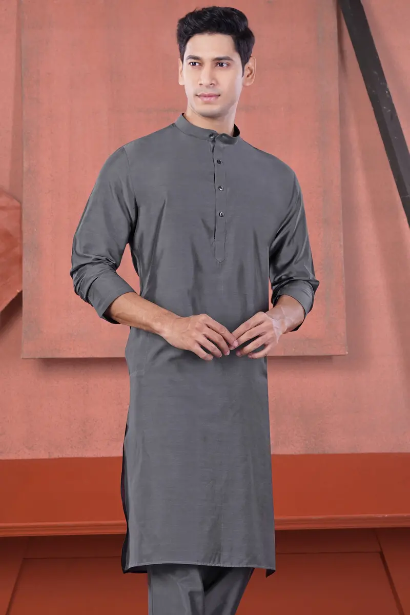 Fuscous Gray Subtle Sheen Viscose Kurta 2