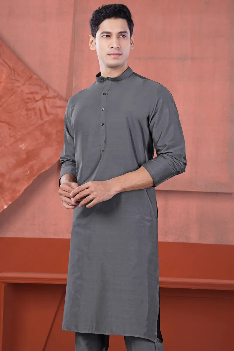 Fuscous Gray Subtle Sheen Viscose Kurta 6