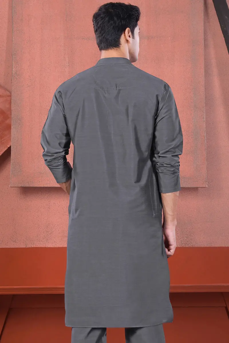 Fuscous Gray Subtle Sheen Viscose Kurta 7