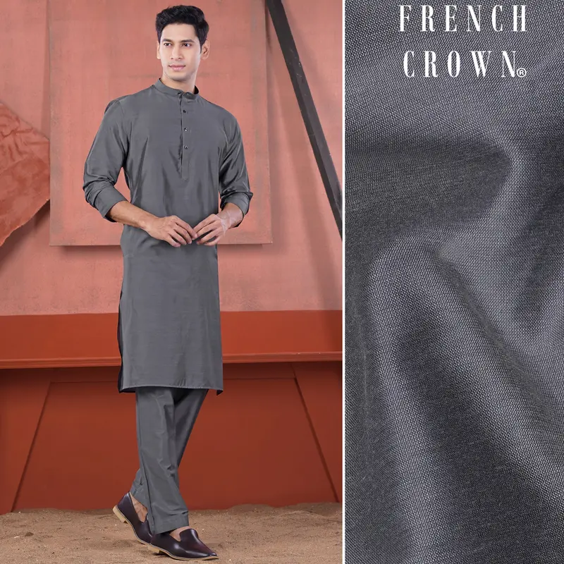 Fuscous Gray Subtle Sheen Viscose Kurta Set 1
