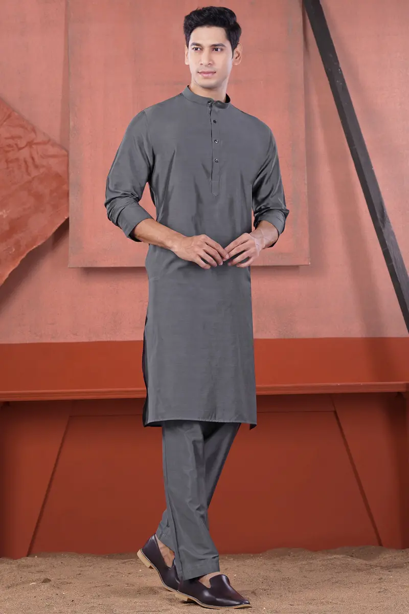 Fuscous Gray Subtle Sheen Viscose Kurta Set 2