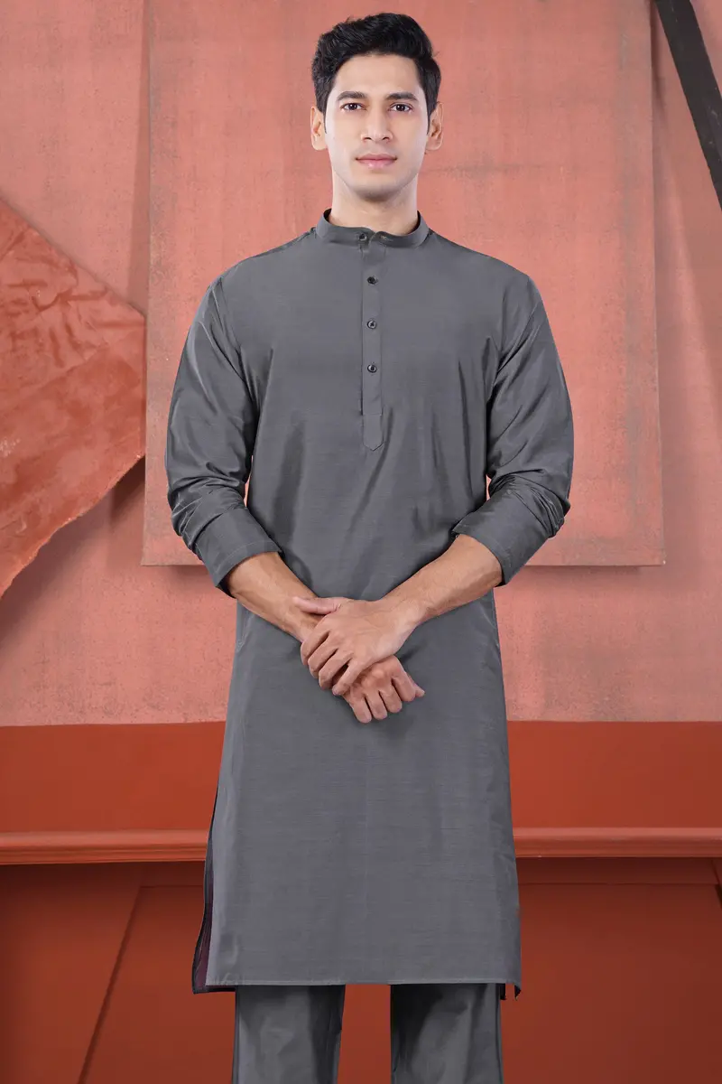 Fuscous Gray Subtle Sheen Viscose Kurta Set 5