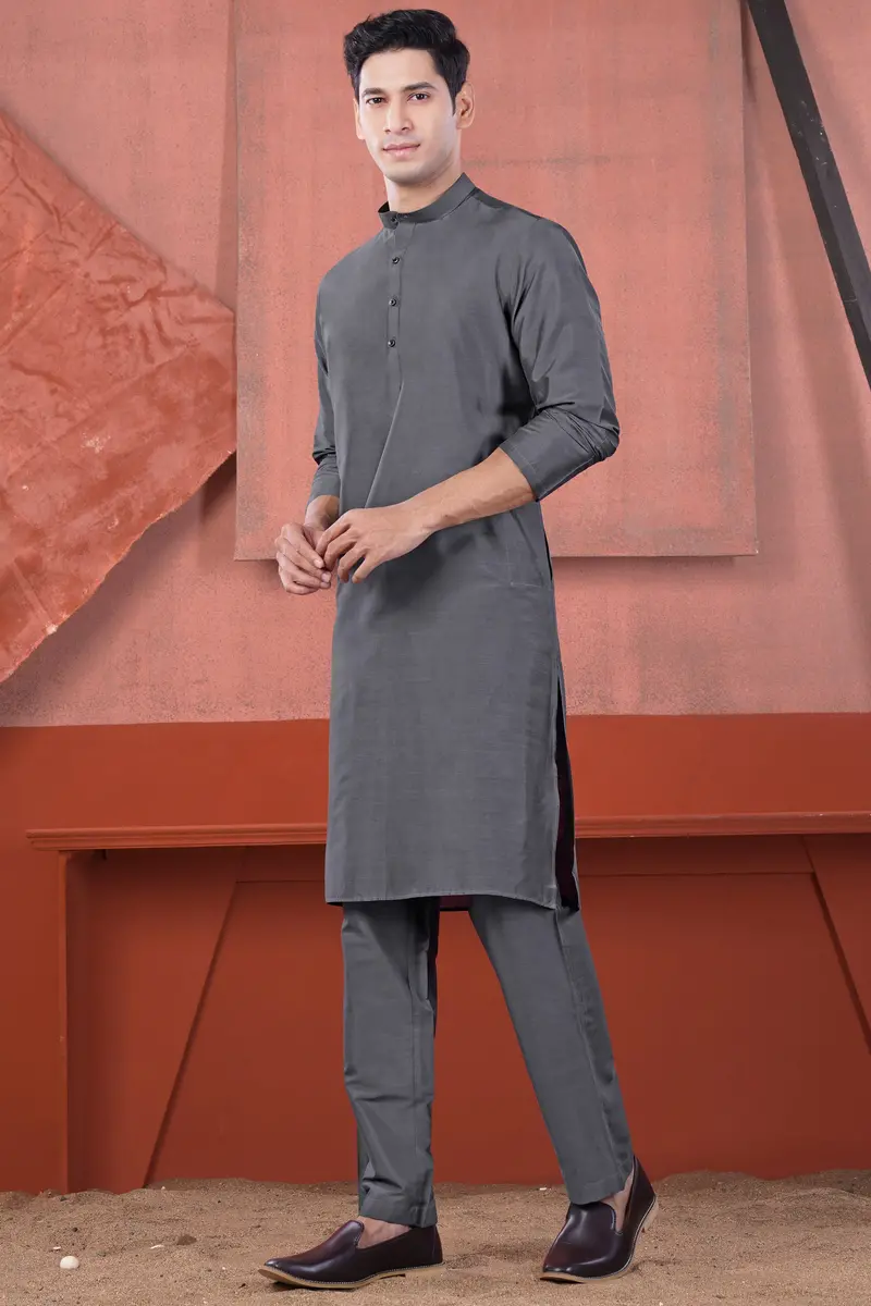 Fuscous Gray Subtle Sheen Viscose Kurta Set 7