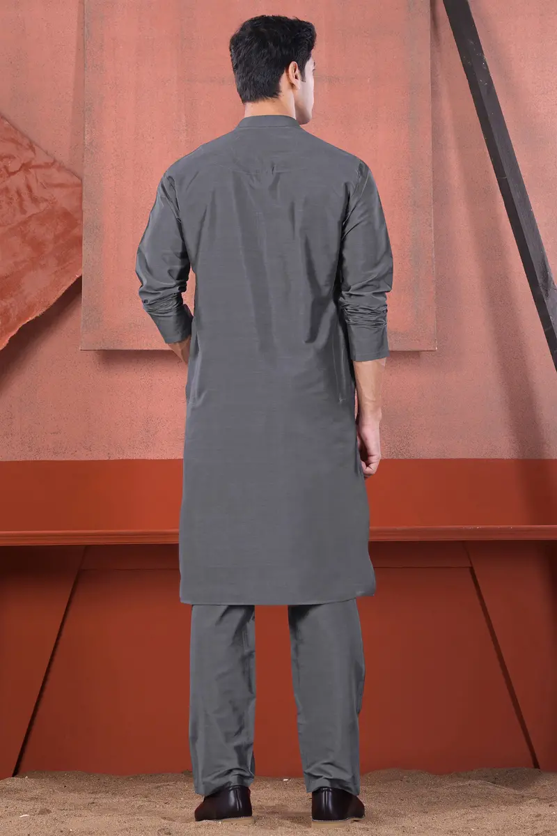 Fuscous Gray Subtle Sheen Viscose Kurta Set 8