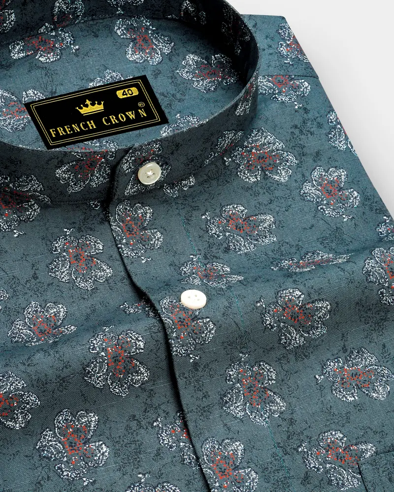 Fuscous Gray With Multicolour Floral Textured Luxurious Linen Shirt 1