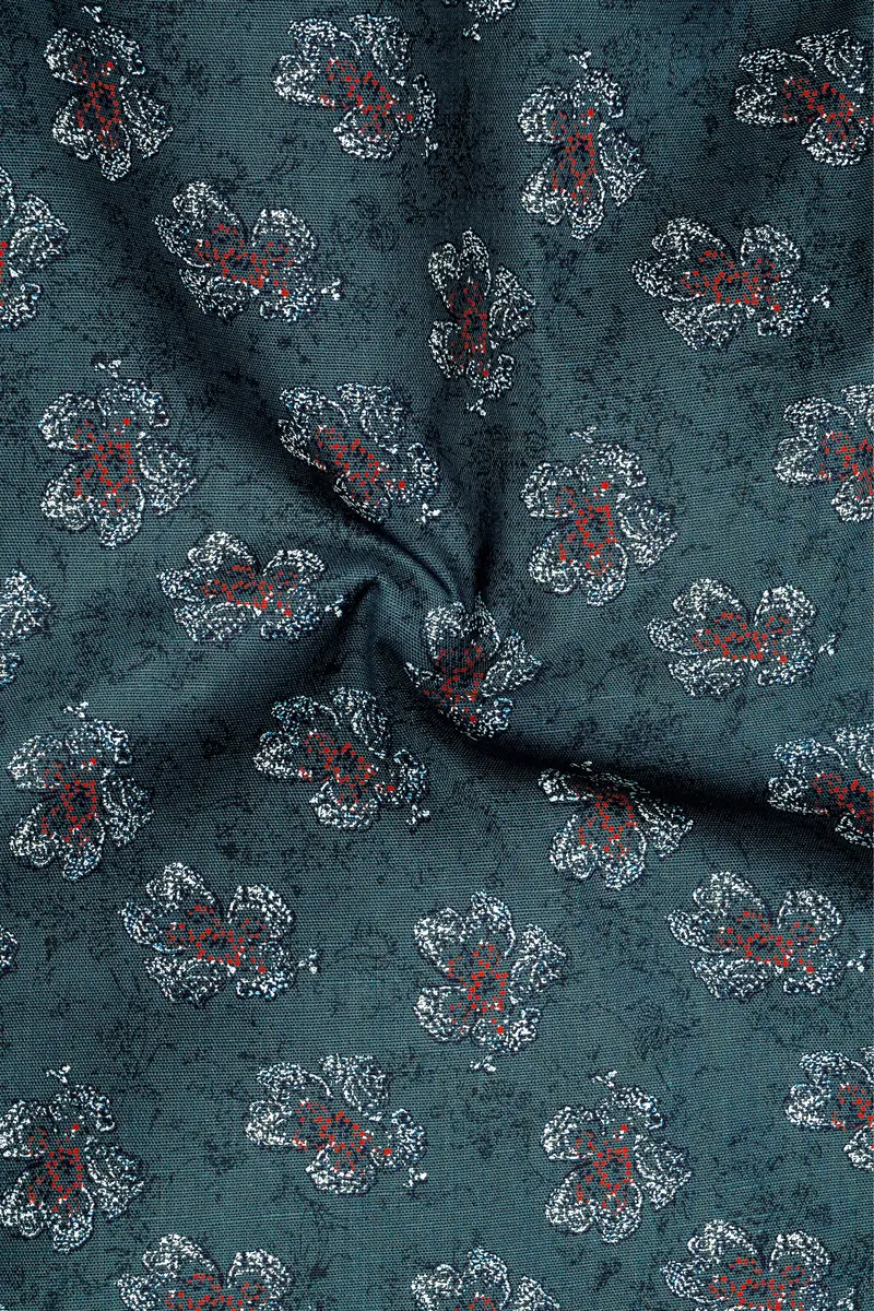 Fuscous Gray With Multicolour Floral Textured Luxurious Linen Shirt 3
