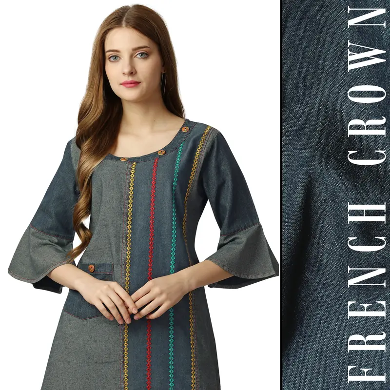 Fuscous Gray With Multicolour Stitched Denim Top 1