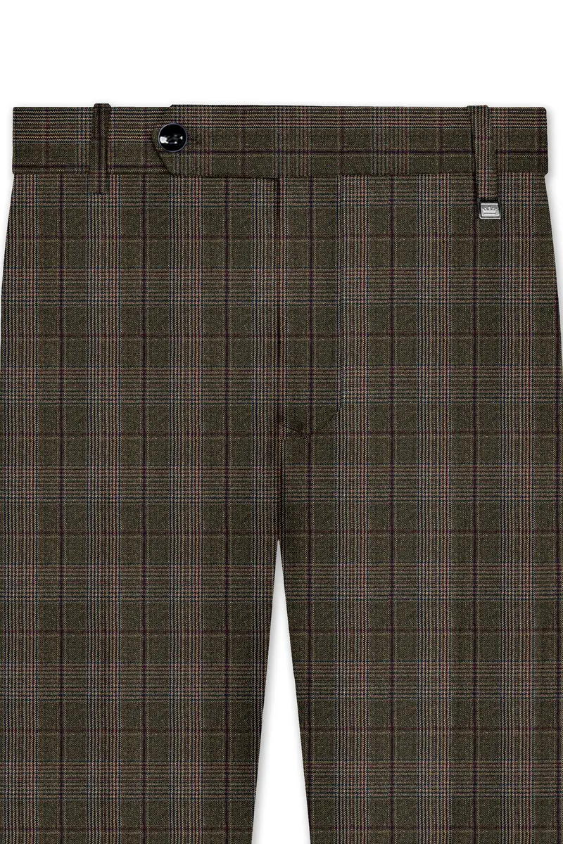 Fuscous Green And Bistre Brown Plaid Wool Rich Cross Placket Bandhgala Suit 11