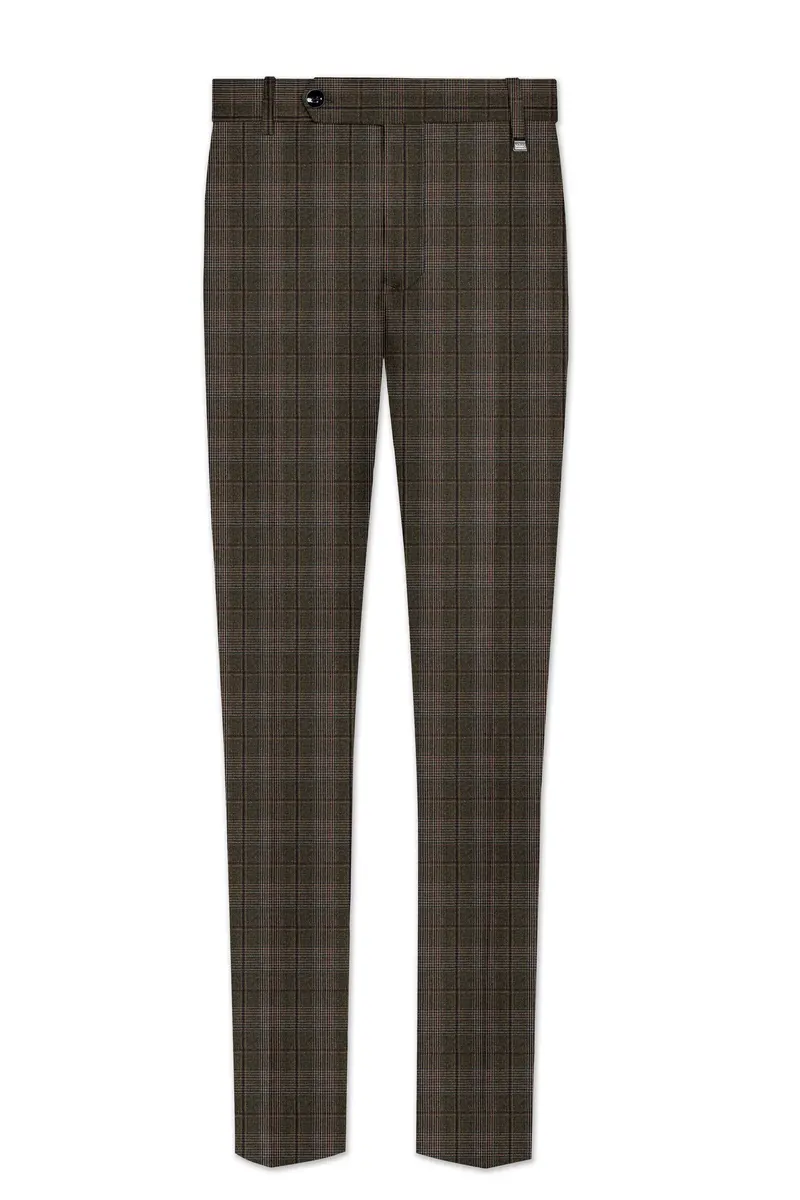 Fuscous Green And Bistre Brown Plaid Wool Rich Cross Placket Bandhgala Suit 12