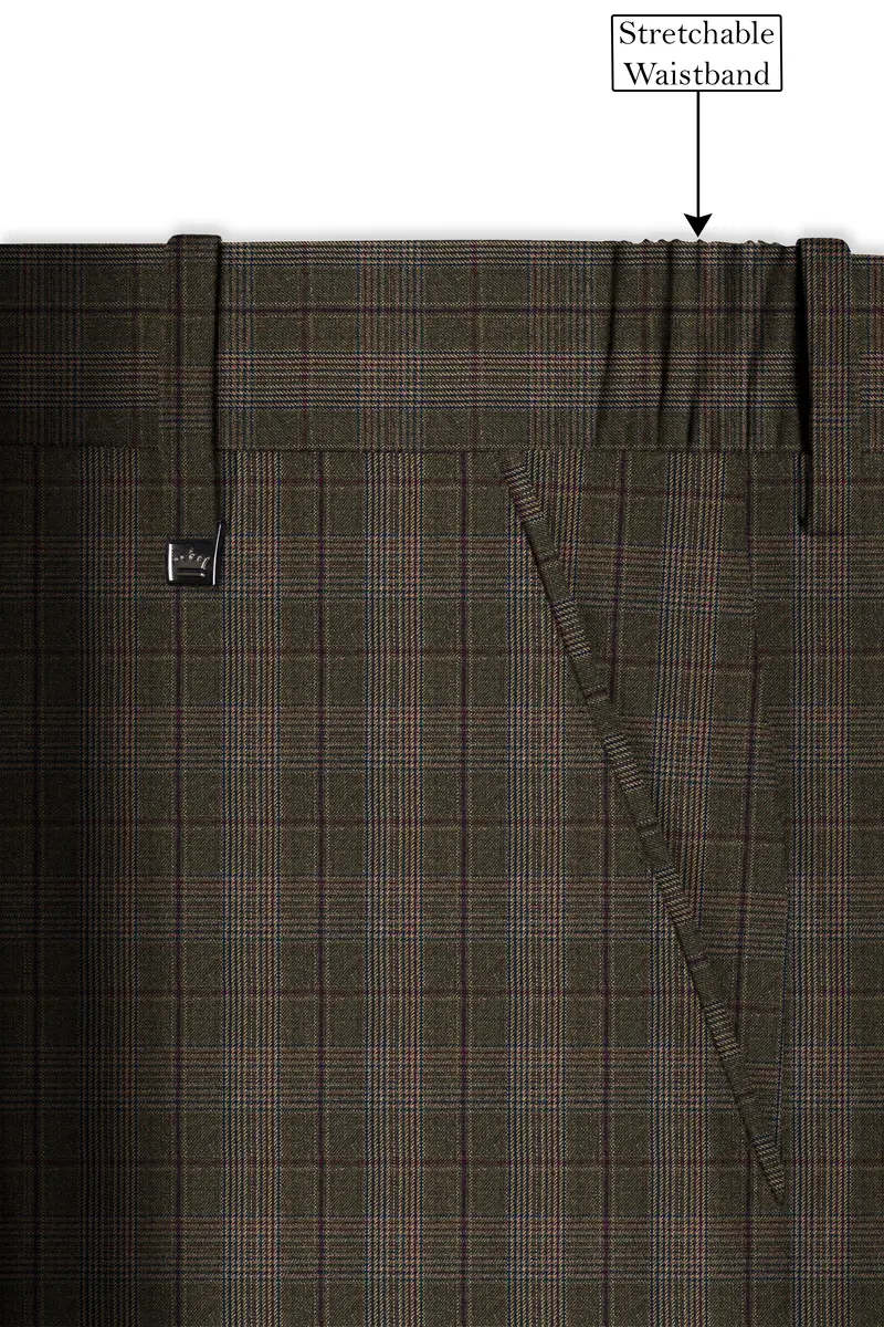 Fuscous Green And Bistre Brown Plaid Wool Rich Cross Placket Bandhgala Suit 14