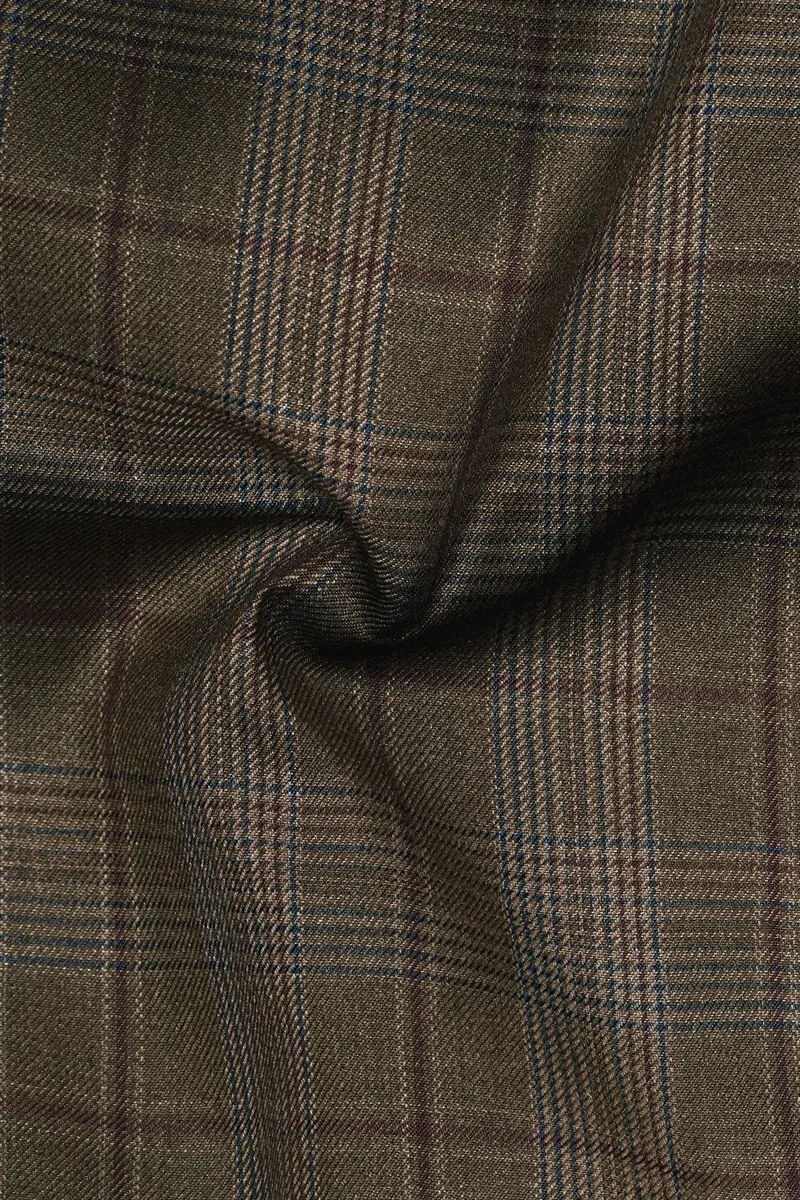 Fuscous Green And Bistre Brown Plaid Wool Rich Cross Placket Bandhgala Suit 3