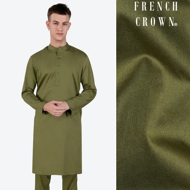 Fuscous Green Subtle Sheen Super Soft Premium Cotton Kurta 1