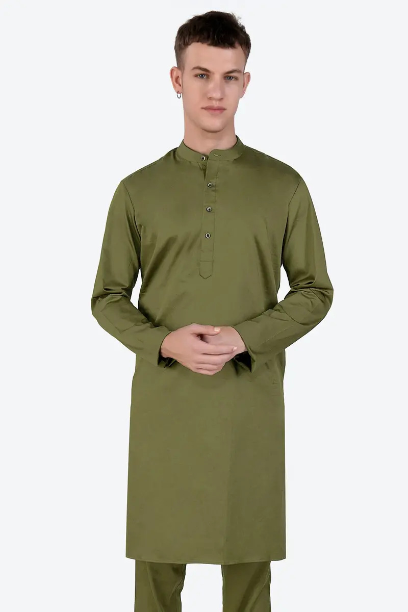 Fuscous Green Subtle Sheen Super Soft Premium Cotton Kurta 2
