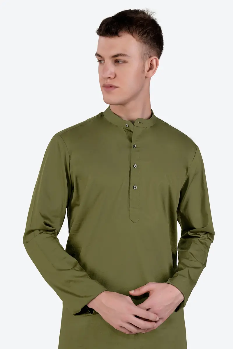 Fuscous Green Subtle Sheen Super Soft Premium Cotton Kurta 4