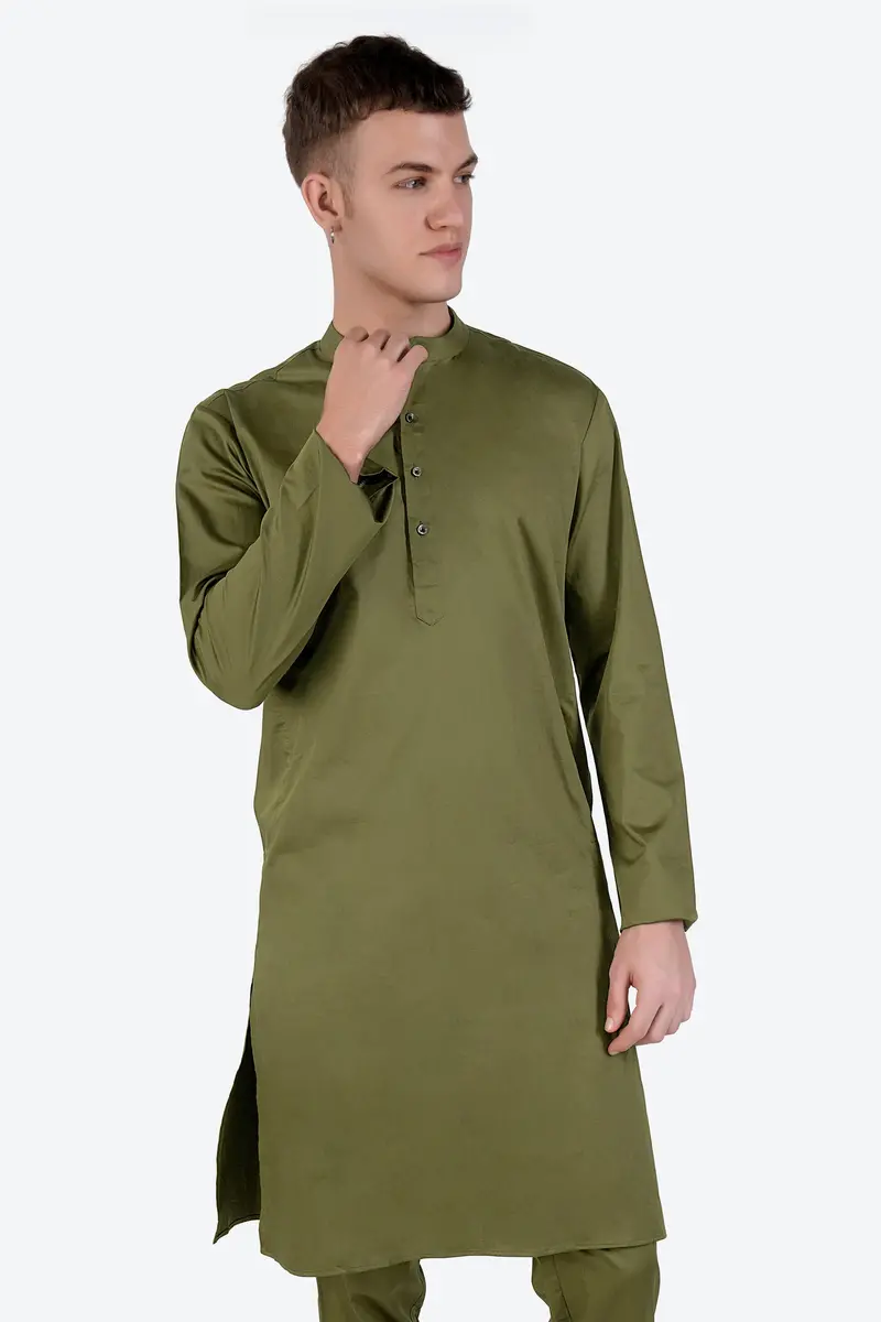 Fuscous Green Subtle Sheen Super Soft Premium Cotton Kurta 5