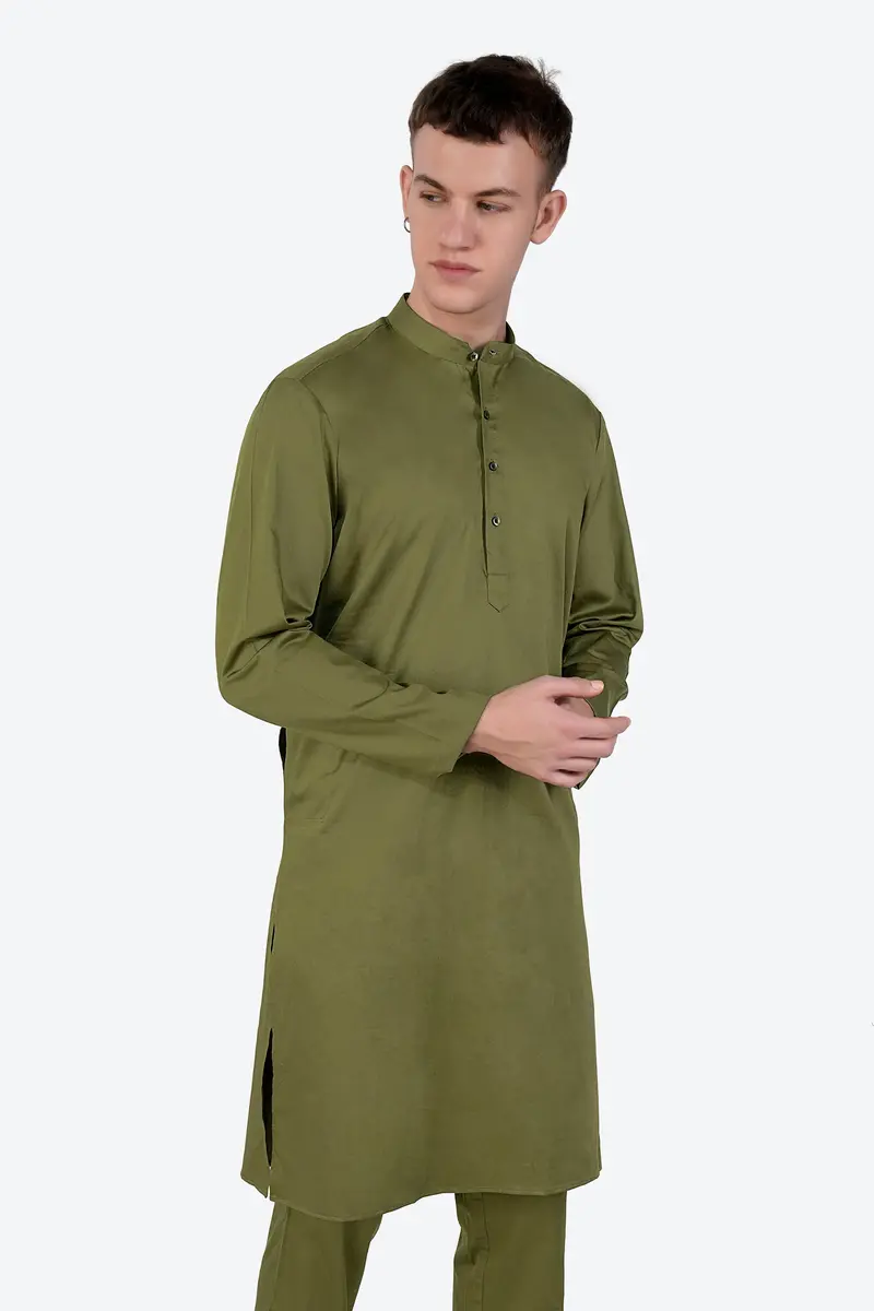 Fuscous Green Subtle Sheen Super Soft Premium Cotton Kurta 6