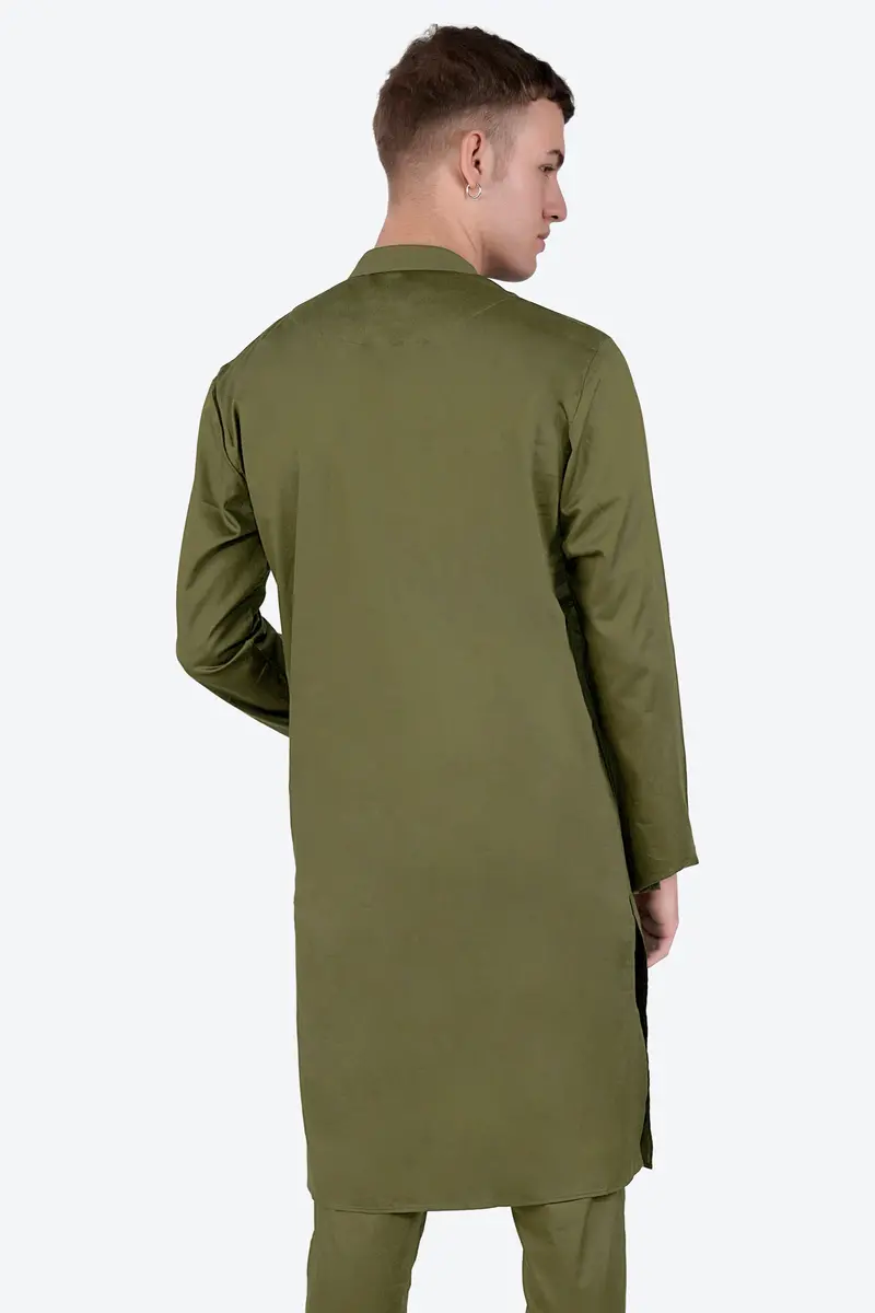 Fuscous Green Subtle Sheen Super Soft Premium Cotton Kurta 7