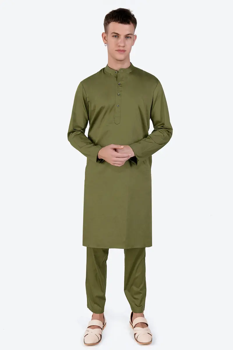 Fuscous Green Subtle Sheen Super Soft Premium Cotton Kurta 8