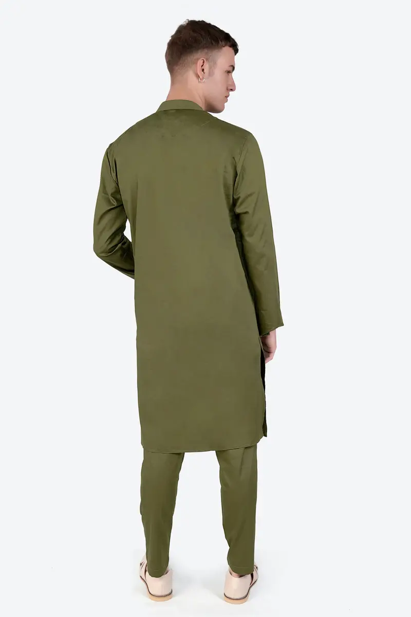 Fuscous Green Subtle Sheen Super Soft Premium Cotton Kurta 9