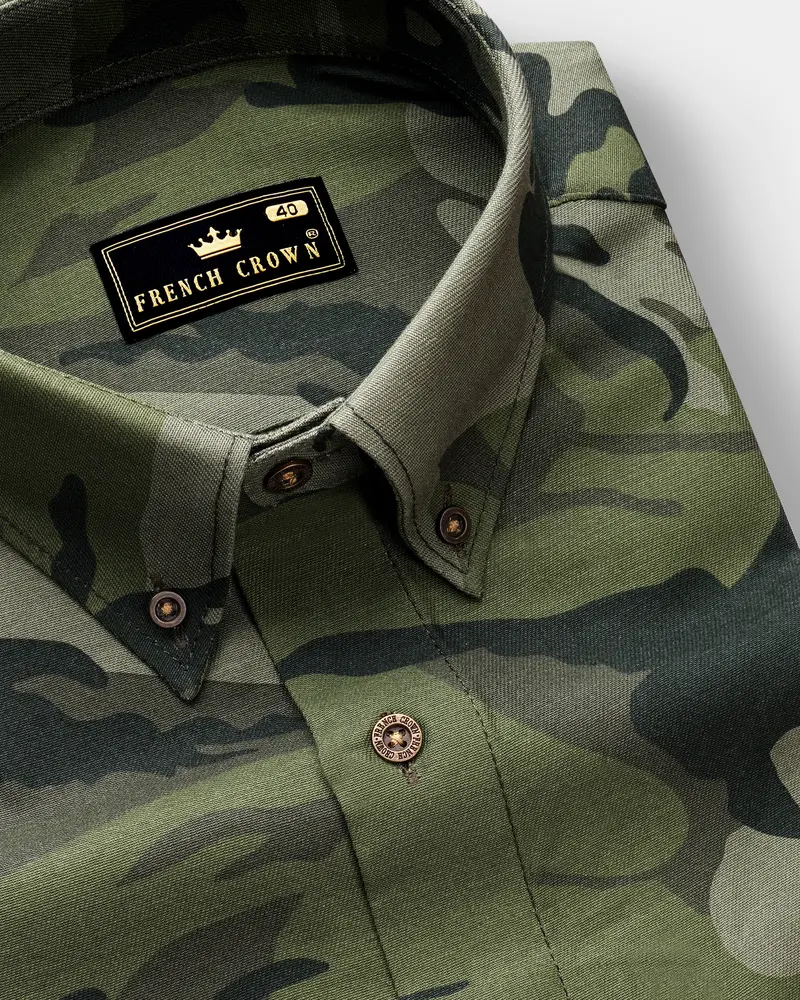 Fuscous Green With Birch Dark Green Camouflage Printed Royal Oxford Shirt 1