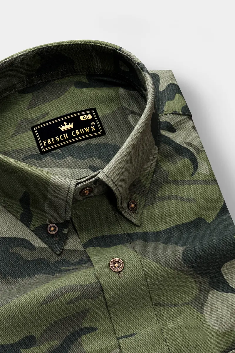Fuscous Green With Birch Dark Green Camouflage Printed Royal Oxford Shirt 2