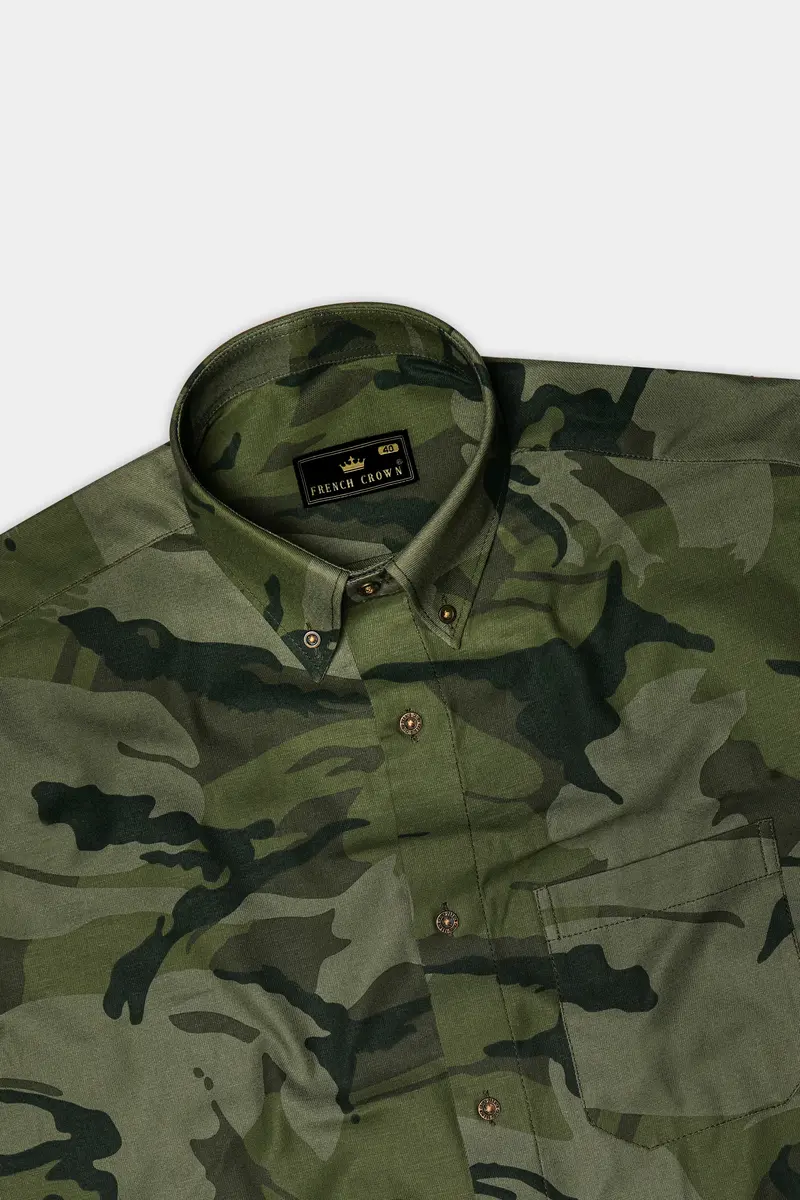 Fuscous Green With Birch Dark Green Camouflage Printed Royal Oxford Shirt 5
