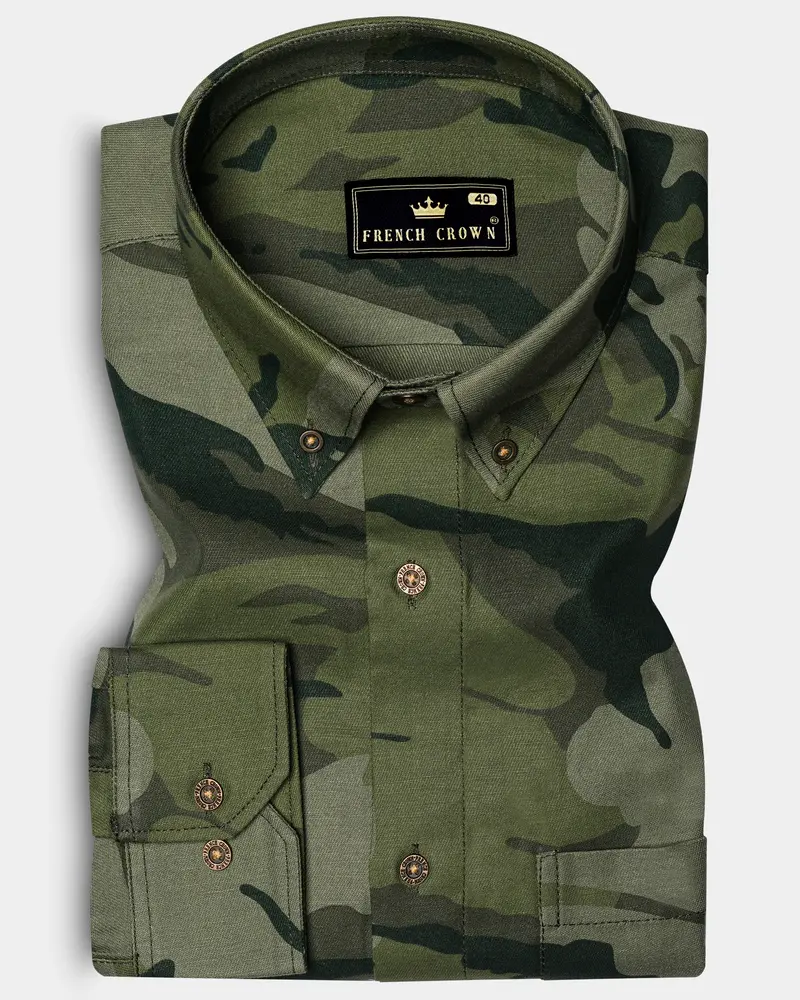 Fuscous Green With Birch Dark Green Camouflage Printed Royal Oxford Shirt 6