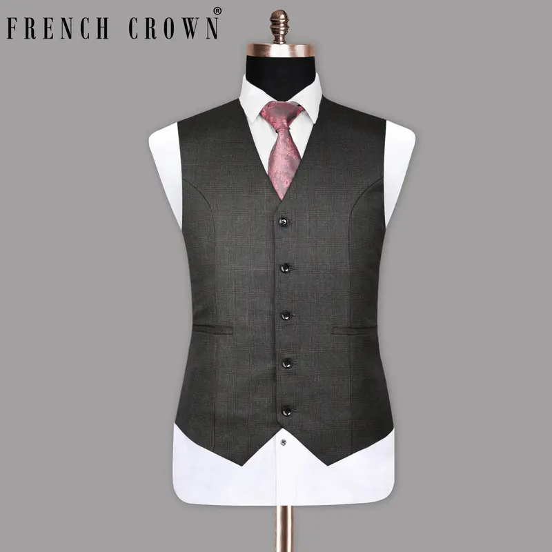 Fuscous Grey Subtle Plaid Waistcoat 1