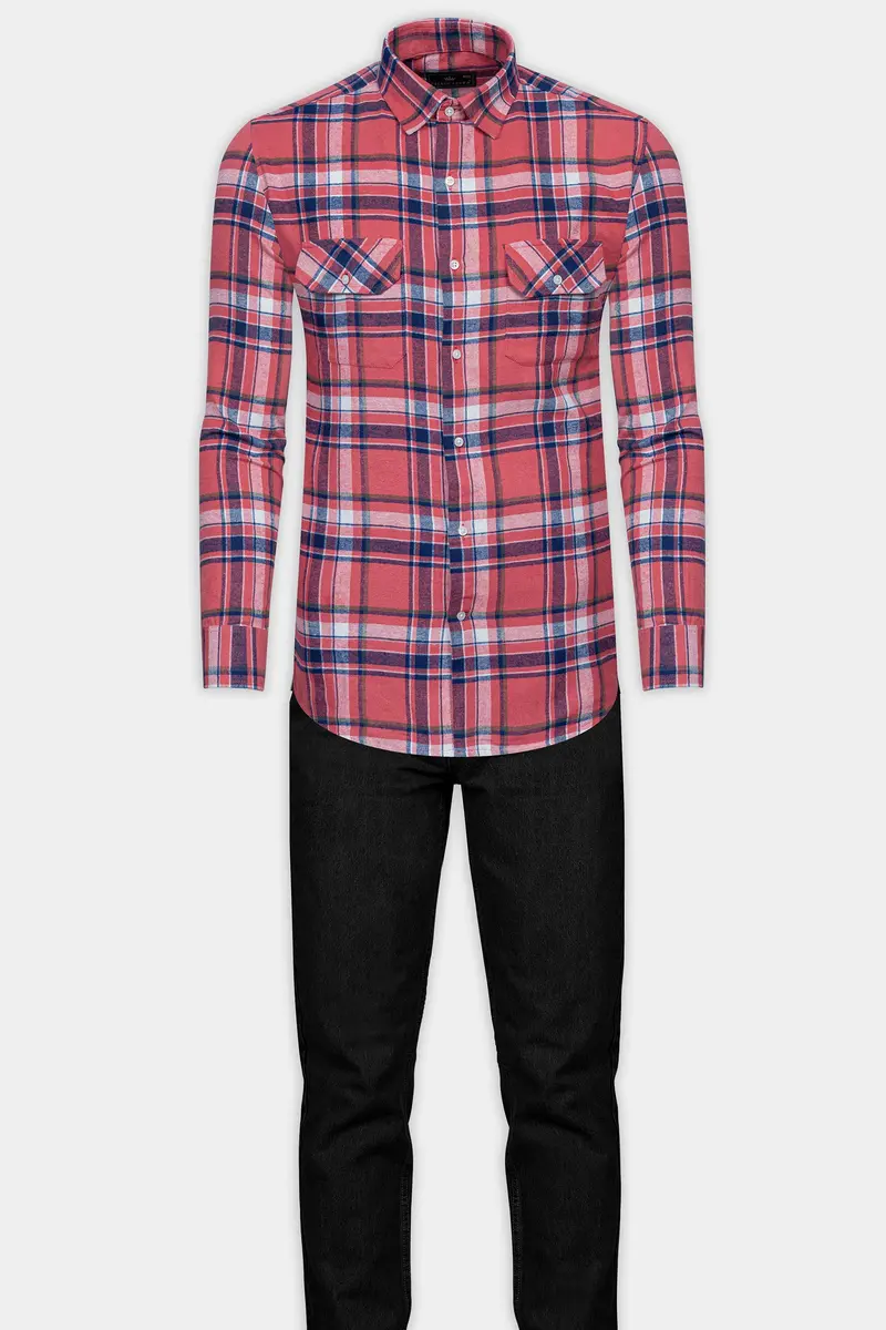 Fuzzy Wuzzy Red With Blue Plaid Flannel Shirt 7