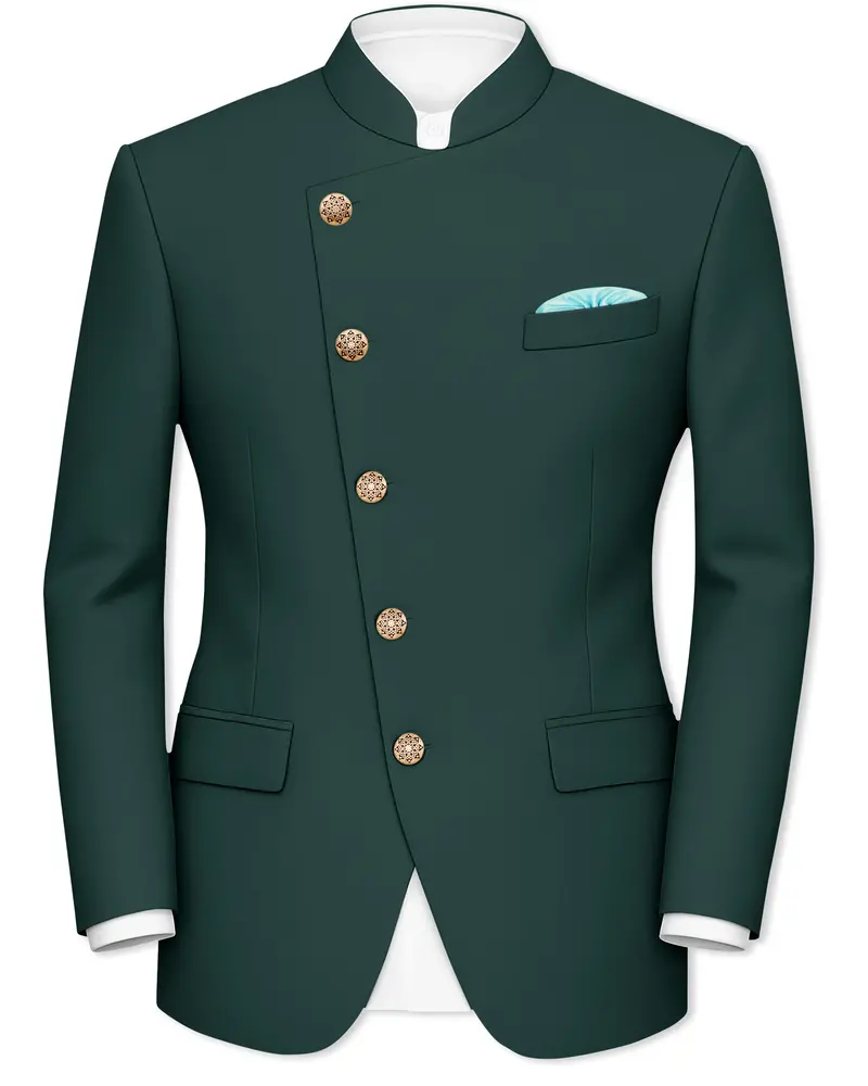 Gable Green Cross Placket Wool Rich Bandhgala Blazer 1