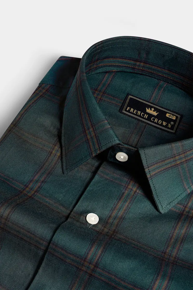 Gable Green Twill Plaid Premium Cotton Shirt 1