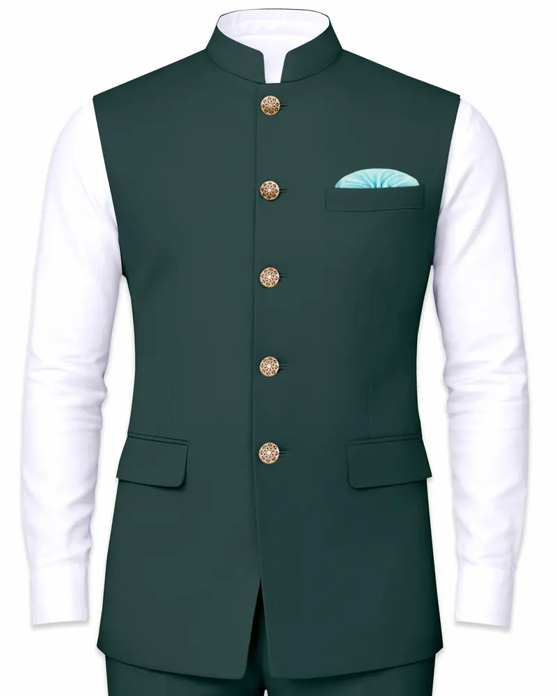 Gable Green Wool Rich Nehru Jacket 1