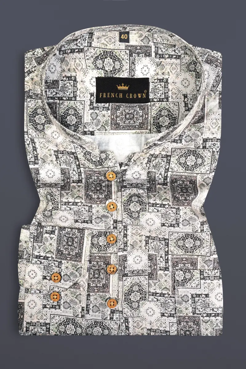 Gainboro Gray Ancient Printed Super Soft Premium Cotton Designer Kurta Shirt 2