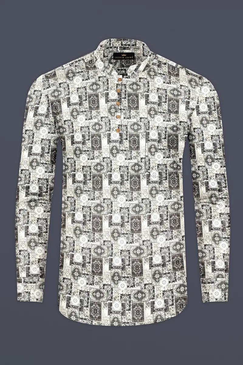 Gainboro Gray Ancient Printed Super Soft Premium Cotton Designer Kurta Shirt 5