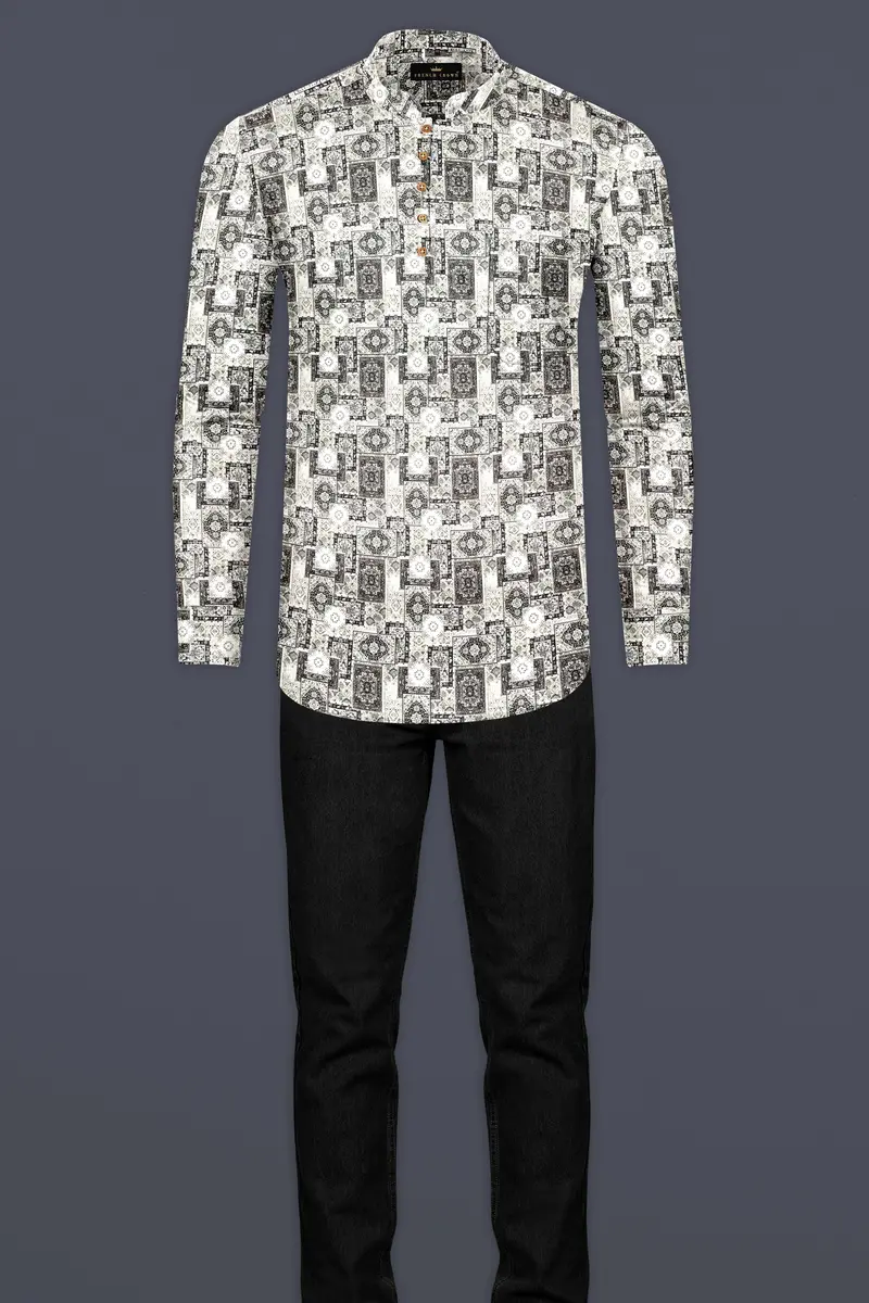 Gainboro Gray Ancient Printed Super Soft Premium Cotton Designer Kurta Shirt 7