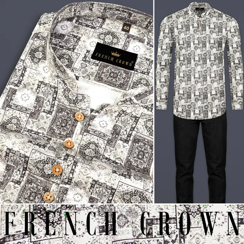 Gainboro Gray Ancient Printed Super Soft Premium Cotton Designer Kurta Shirt 8