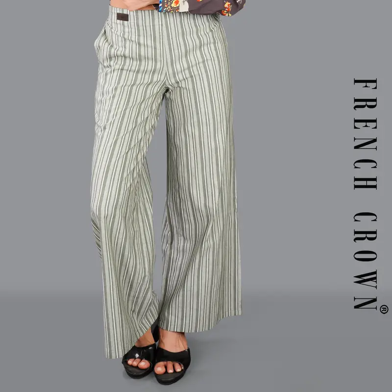 Gainsboro And Pale Oyster Gray Striped Premium Cotton Pants 1