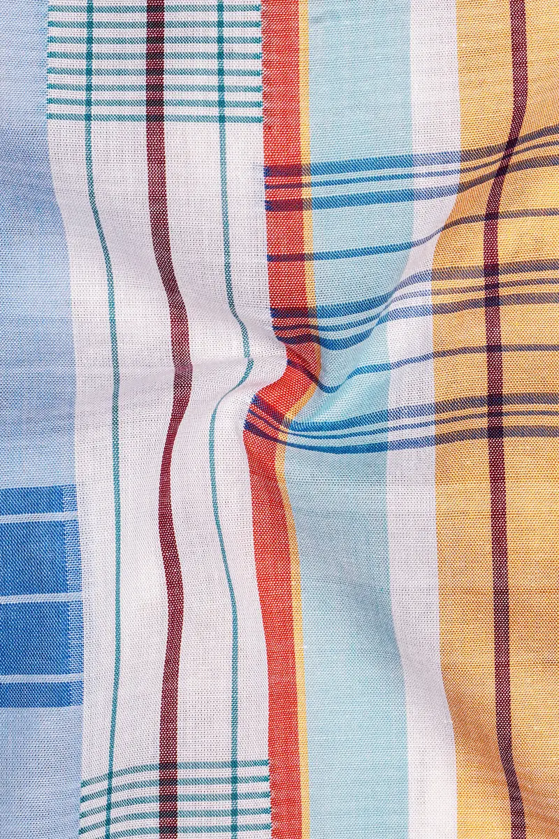 Gainsboro Blue Multicolor Striped Premium Cotton Shirt 3