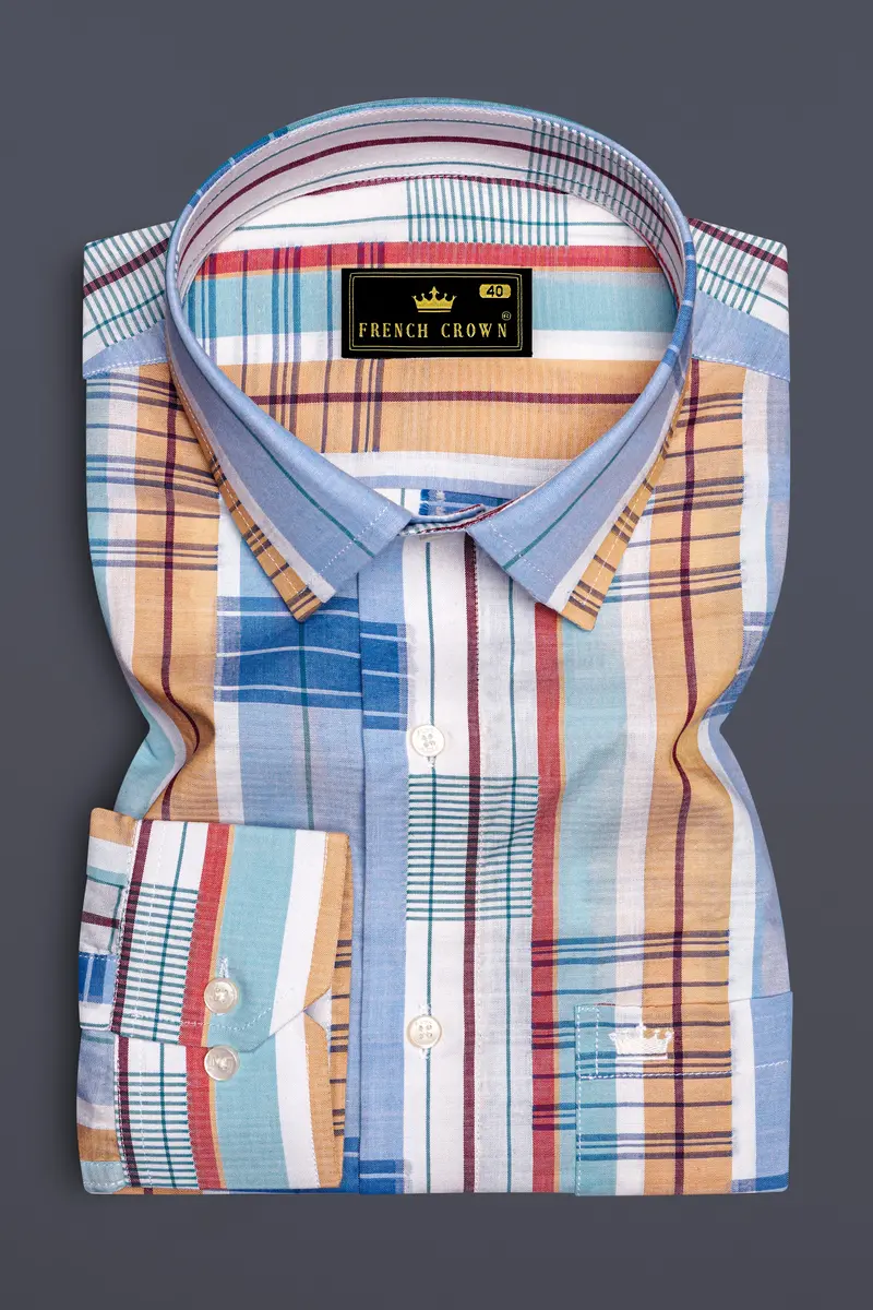 Gainsboro Blue Multicolor Striped Premium Cotton Shirt 4