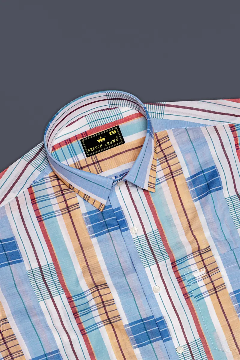 Gainsboro Blue Multicolor Striped Premium Cotton Shirt 5