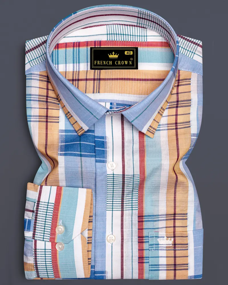 Gainsboro Blue Multicolor Striped Premium Cotton Shirt 6