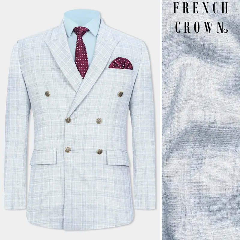Gainsboro Blue Plaid Wool Rich Double Breasted Blazer 1